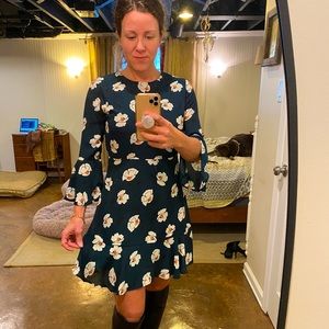 Dark green floral dress with 3/4 sleeves